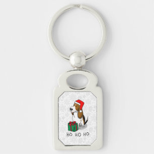 Christmas Santa Basset Hound (tri colour 1) Cute Key Ring