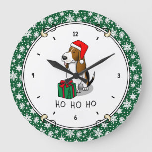 Christmas Santa Basset Hound (tri colour 1) Cute Large Clock