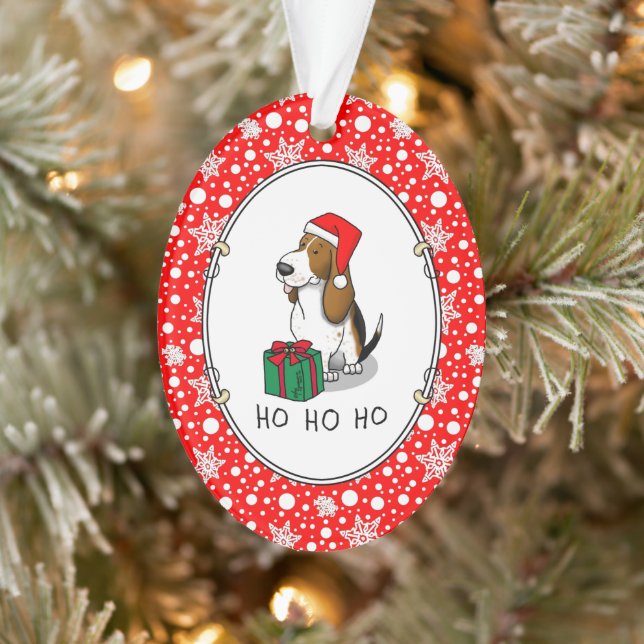 Christmas Santa Basset Hound (tri colour 1) Cute Ornament (Tree)