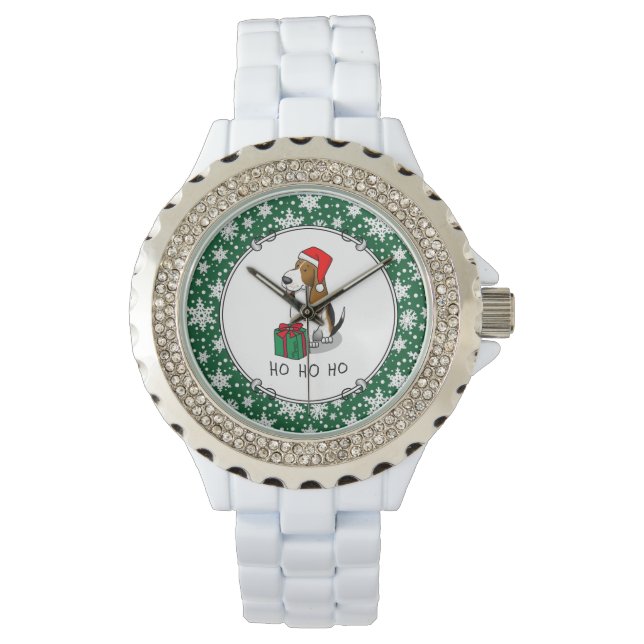 Christmas Santa Basset Hound (tri colour 1) Cute Watch (Front)
