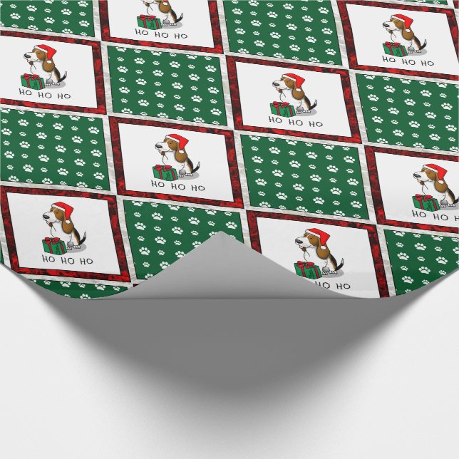 Christmas Santa Basset Hound (tri colour 1) Cute Wrapping Paper (Corner)