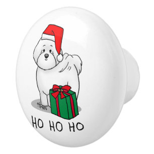 Christmas Santa Bichon Frise Dog Cute Ceramic Knob