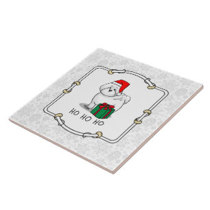Christmas Santa Bichon Frise Dog Cute Ceramic Tile