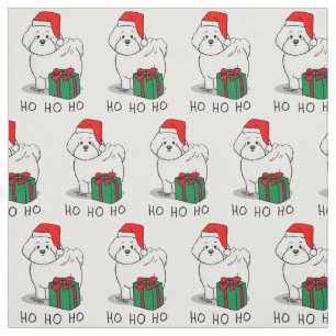 Christmas Santa Bichon Frise Dog Cute Fabric