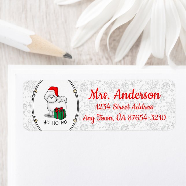 Christmas Santa Bichon Frise Dog Cute Return Address Label (Insitu)