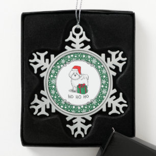 Christmas Santa Bichon Frise Dog Cute Snowflake Pewter Christmas Ornament