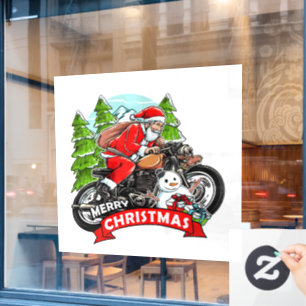Christmas Santa Biker Window Cling