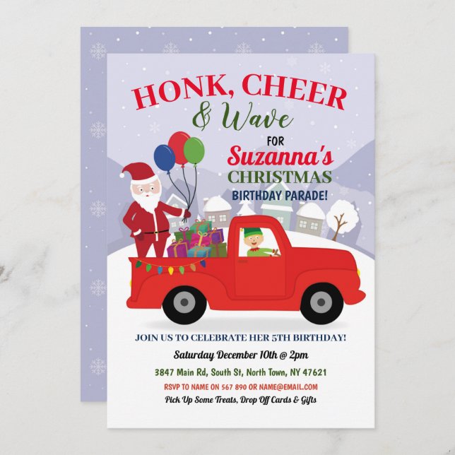 Christmas Santa Birthday Elf Party Parade Invitation (Front/Back)