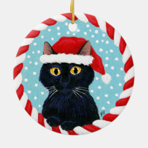 Christmas Santa Black Cat Winter ornament