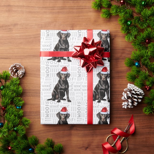 Christmas Santa Black Labrador Holiday Dog Wrapping Paper (Holiday Gift)