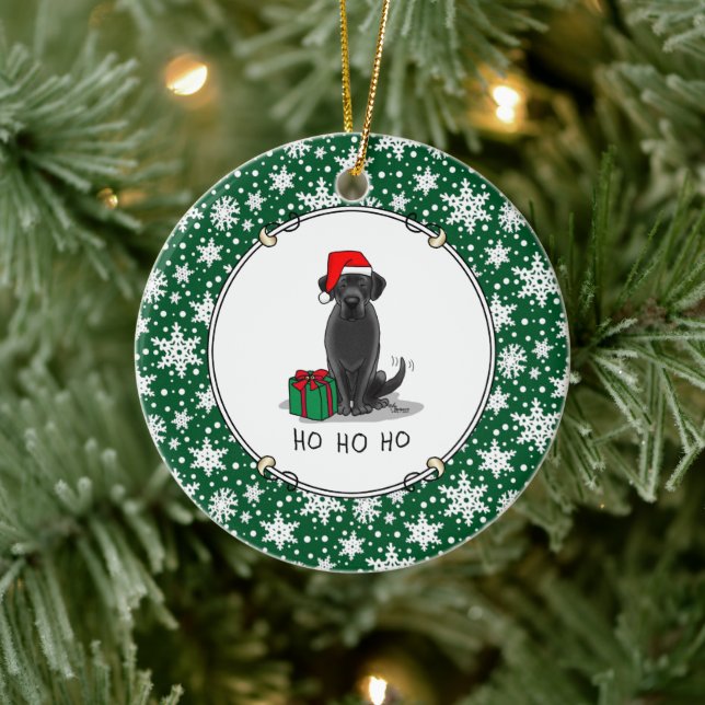 Christmas Santa Black Labrador Retriever Cute Ceramic Ornament (Tree)