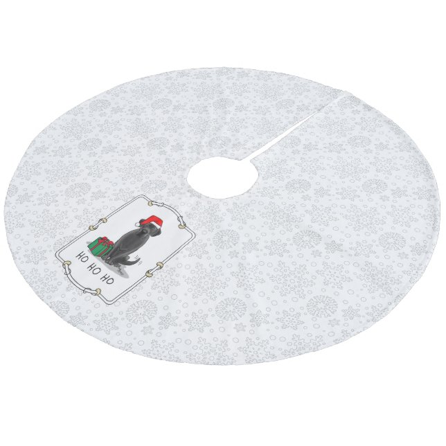 Christmas Santa Black Labrador Retriever Cute Fleece Tree Skirt (Angled)