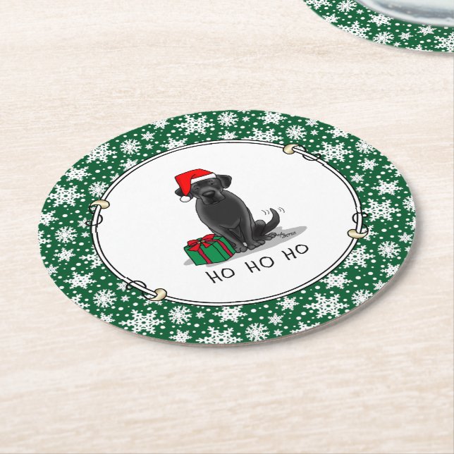 Christmas Santa Black Labrador Retriever Cute Round Paper Coaster (Angled)
