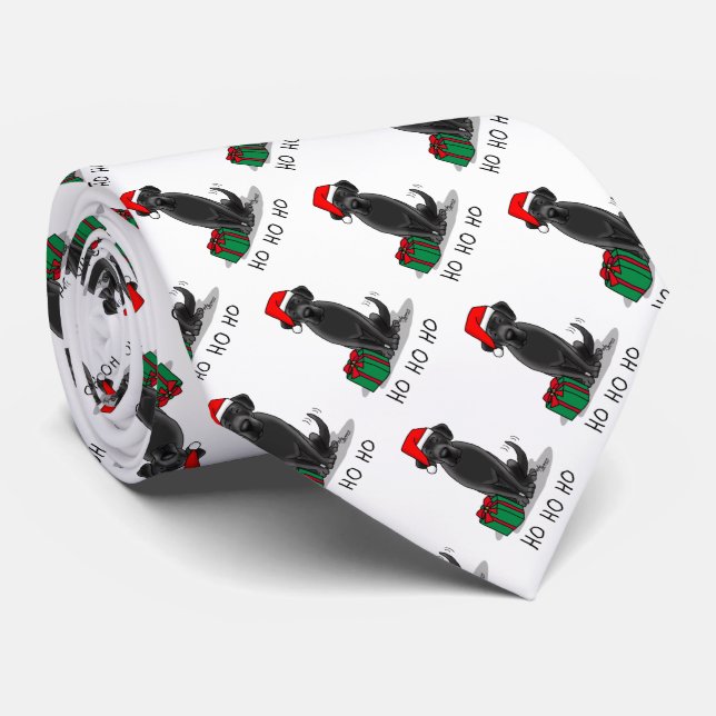 Christmas Santa Black Labrador Retriever Cute Tie (Rolled)