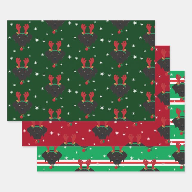 Christmas Santa Black Labrador Retriever Dog Wrapping Paper Sheet (Set)