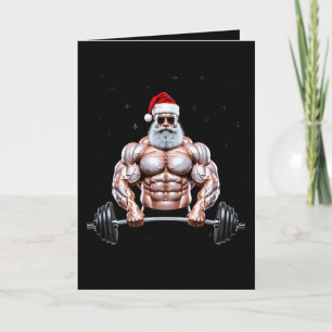 Christmas Santa Bodybuilder Weightlifting Gym Card