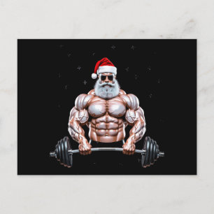 Christmas Santa Bodybuilder Weightlifting Gym Holiday Postcard