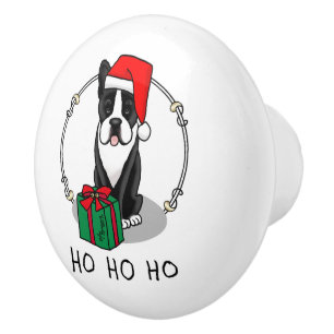 Christmas Santa Boston Terrier (black) Cute Ceramic Knob