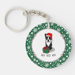 Christmas Santa Boston Terrier (black) Cute Key Ring