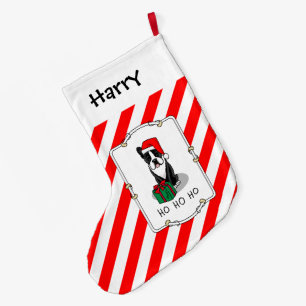 Christmas Santa Boston Terrier (black) Cute Large Christmas Stocking