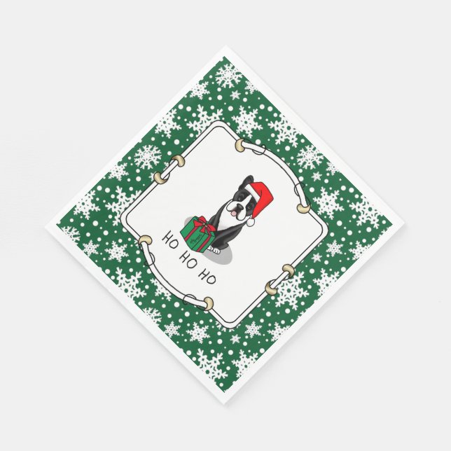 Christmas Santa Boston Terrier (black) Cute Napkin (Corner)