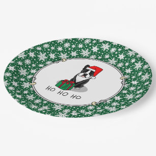 Christmas Santa Boston Terrier (black) Cute Paper Plate