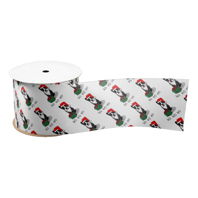Christmas Santa Boston Terrier (black) Cute Satin Ribbon (Spool)