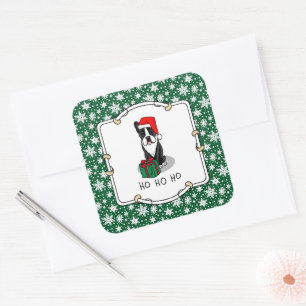 Christmas Santa Boston Terrier (black) Cute Square Sticker