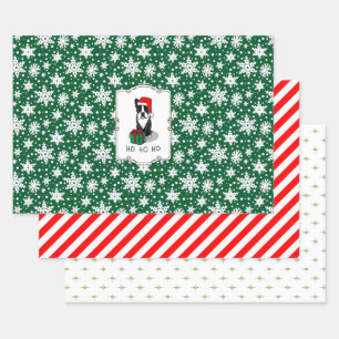 Christmas Santa Boston Terrier (black) Cute Wrapping Paper Sheet