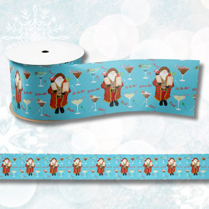 Christmas Santa Bringing Holiday Liquor Satin Ribbon