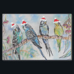 Christmas Santa Budgies Budgerigar Bird Card Tissue Paper<br><div class="desc">Christmas Santa Budgies Card. Designed from one of my original watercolour and ink pen paintings,  enjoy!</div>