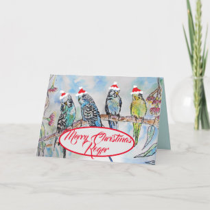 Christmas Santa Budgies Budgie Funny Bird Card