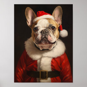 Christmas Santa Bulldog Vintage Portrait, Dressed Poster