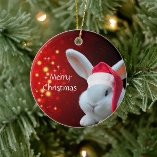 Christmas Santa Bunny Ceramic Ornament