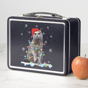 Christmas Santa Cat British Shorthair Cat Lover Metal Lunch Box