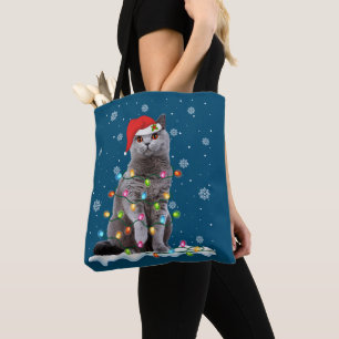 Christmas Santa Cat British Shorthair Cat Lover Tote Bag