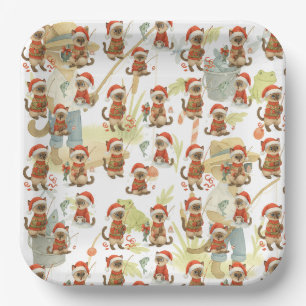 Christmas Santa Cat for Siamese cat lovers party Paper Plate