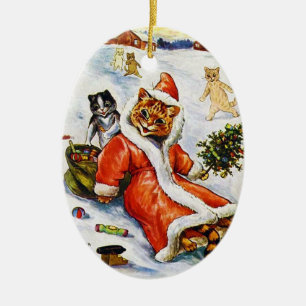 Christmas Santa Cat, Louis Wain Ceramic Ornament