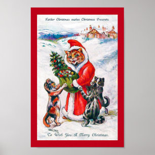 Christmas Santa Cat, Louis Wain Poster