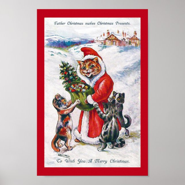 Christmas Santa Cat, Louis Wain Poster (Front)