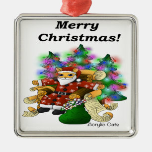Christmas Santa Cat Metal Ornament
