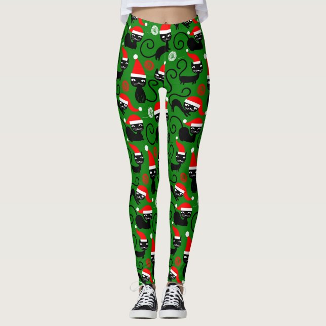 christmas santa cats leggings (Front)