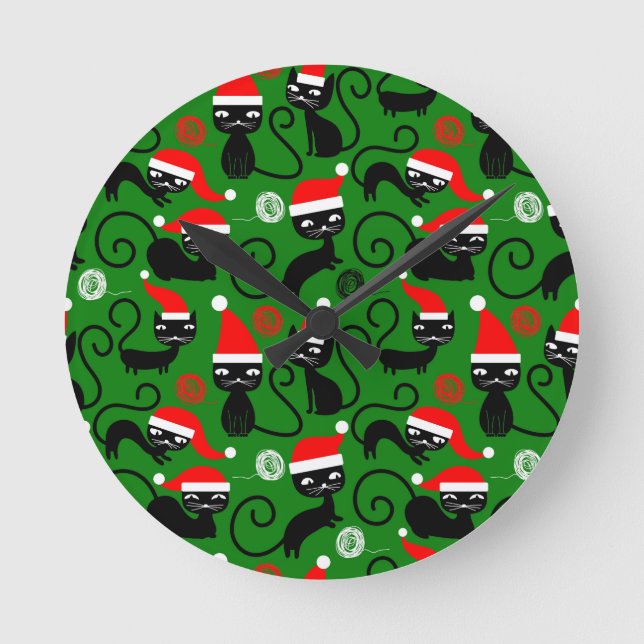 christmas santa cats round clock (Front)