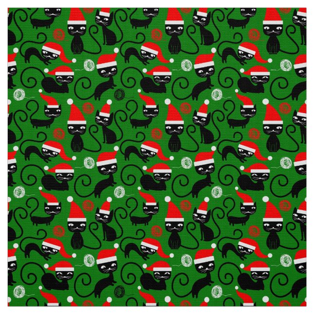 christmas santa cats xmas fabric (Swatch)
