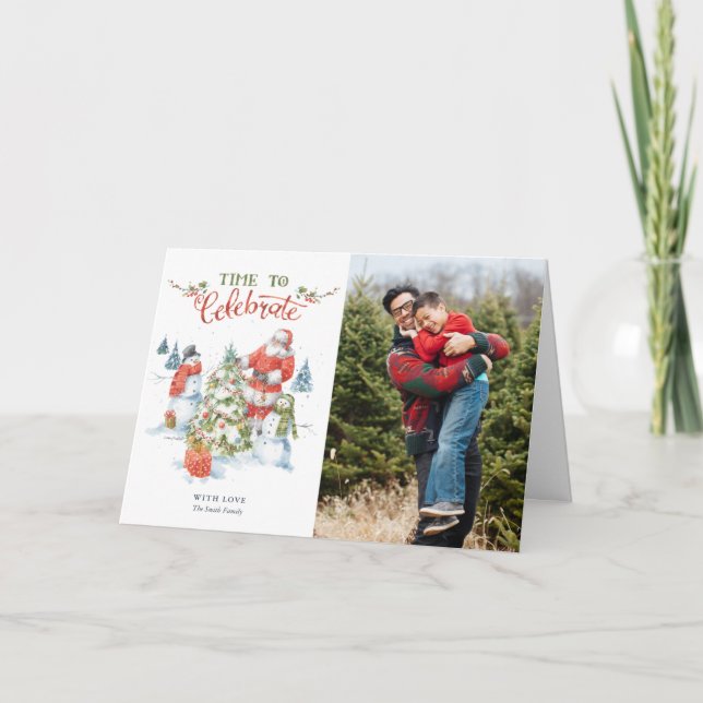 Christmas Santa Celebrate Watercolor Photo Holiday (Front)