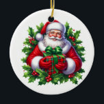 Christmas Santa Ceramic Ornament<br><div class="desc">This ceramic Christmas ornament is shown with a festive Santa art print.
Customize this item with this template or buy as shown.</div>