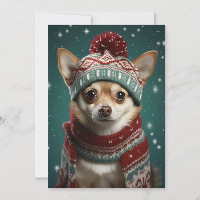 Christmas Santa Chihuahua Flat Holiday Card (Front)