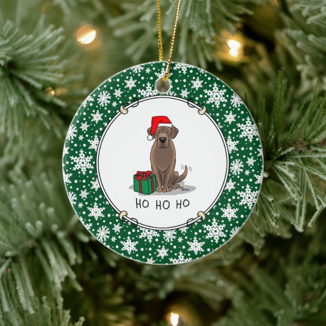 Christmas Santa Chocolate Labrador Retriever Cute Ceramic Ornament (Tree)