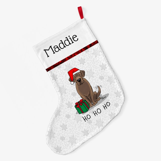 Christmas Santa Chocolate Labrador Retriever Cute Large Christmas Stocking (Back (Hanging))