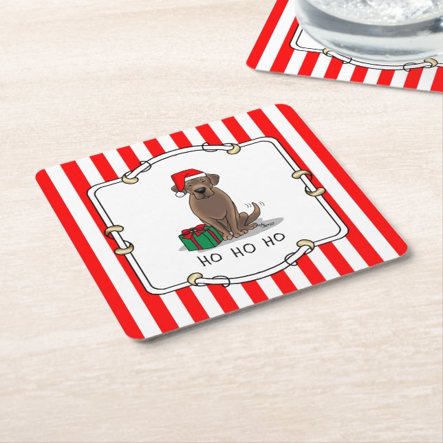 Christmas Santa Chocolate Labrador Retriever Cute Square Paper Coaster (Angled)